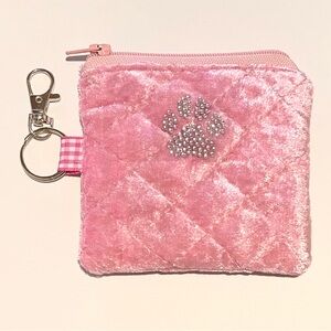 Quilted Velvet Pouch/Coin Purse with Paw Rhinestone